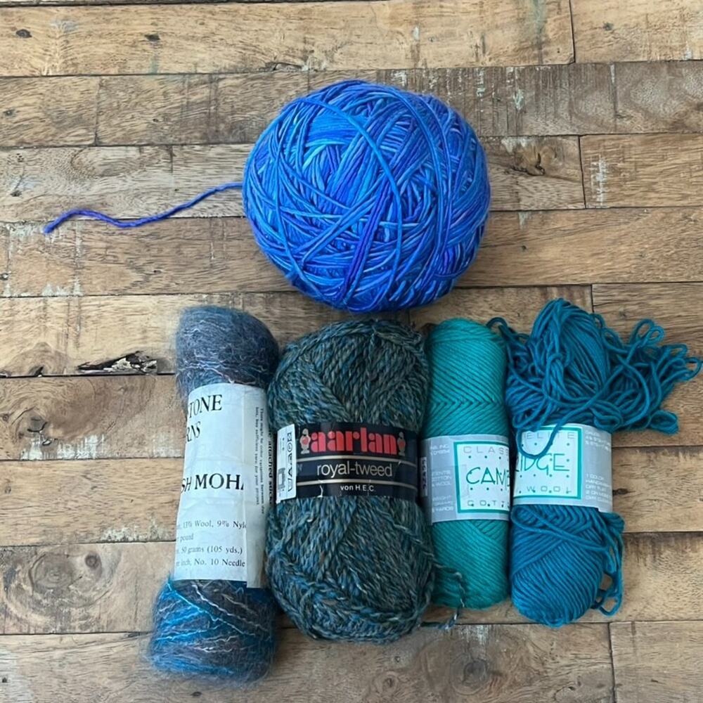 Mixed Brands Blue Teal Variegated Yarn Lot Mohair Cotton Wool